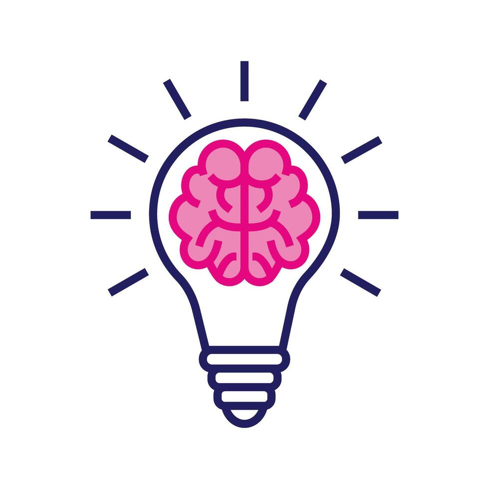light bulb and brain, illustration of creative idea icon vector
