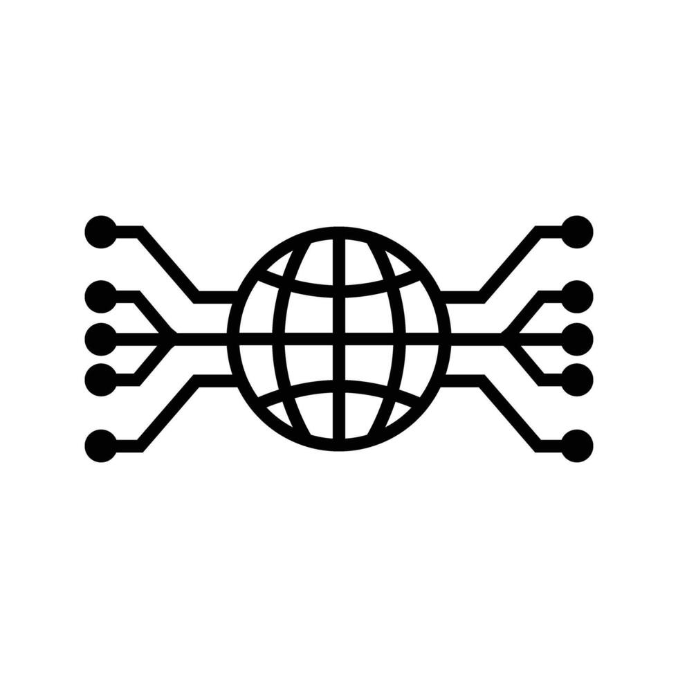 Globe with electrical circuit, illustration of internet network icon vector
