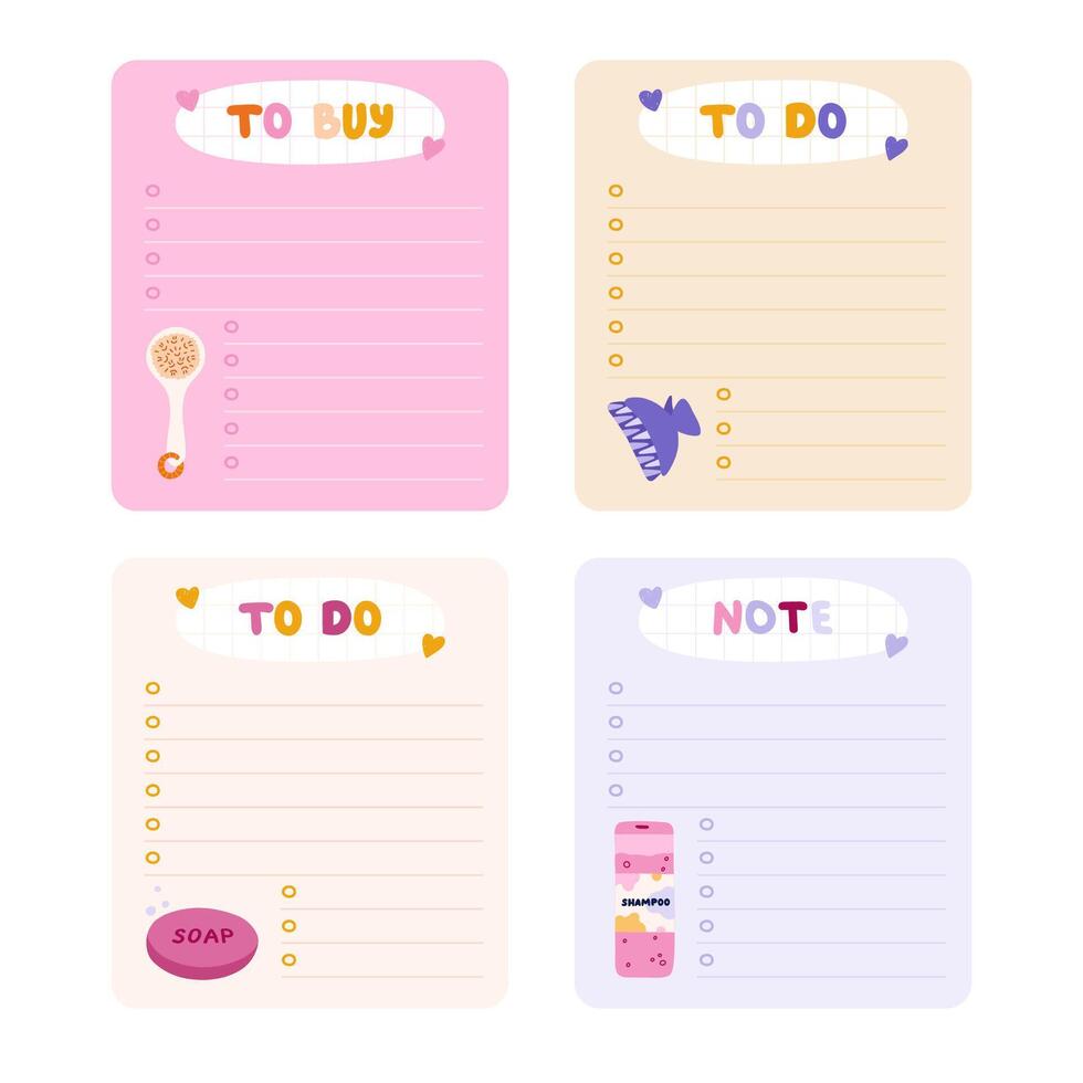 Cute hand drawn notebook template for to do list and notes with spa, hygiene, bath cartoon illustrations. Printable editable diary note elements for weekly planner, bullet journal, school schedule. vector