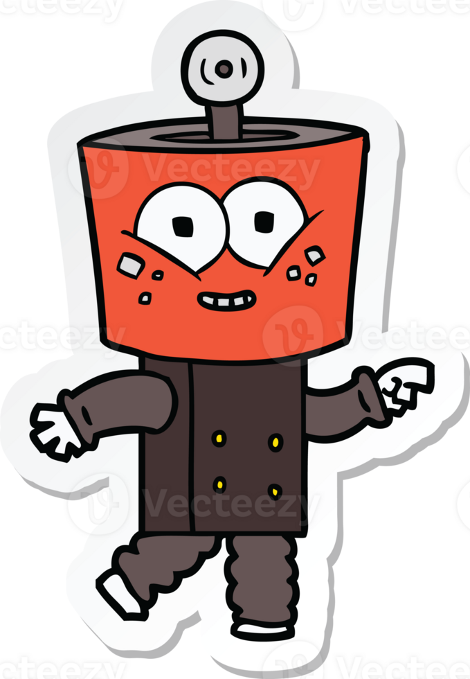 sticker of a happy cartoon robot pointing png