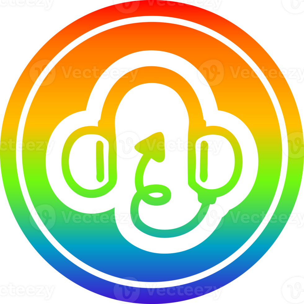 music headphones with devil tail circular icon with rainbow gradient finish png