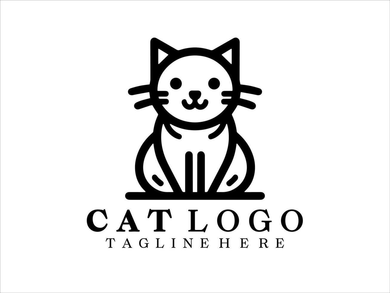 Lines Cat Logo Design Template vector