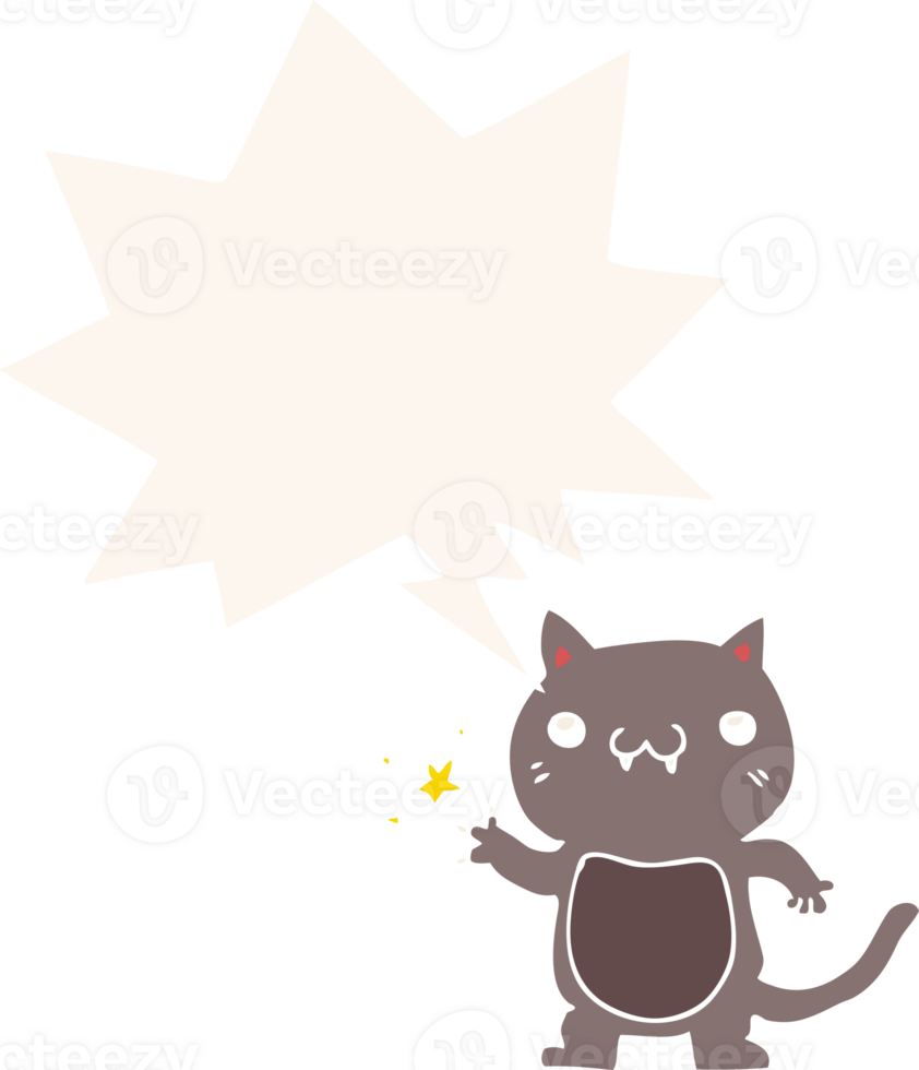 cartoon cat scratching with speech bubble in retro style png