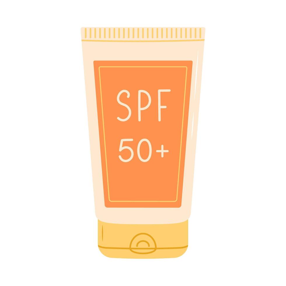 Sunscreen cream in tube. SPF 50. Protection from solar ultraviolet light. Flat illustration isolated on white background vector