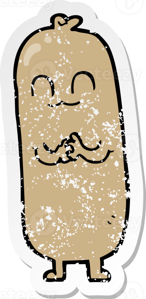 distressed sticker of a cartoon sausage png