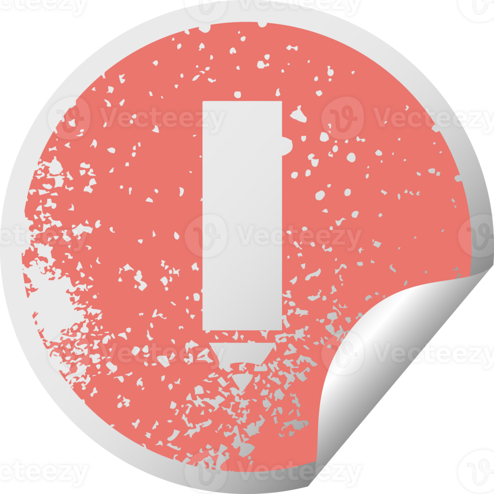 distressed circular peeling sticker symbol of a red pencil png