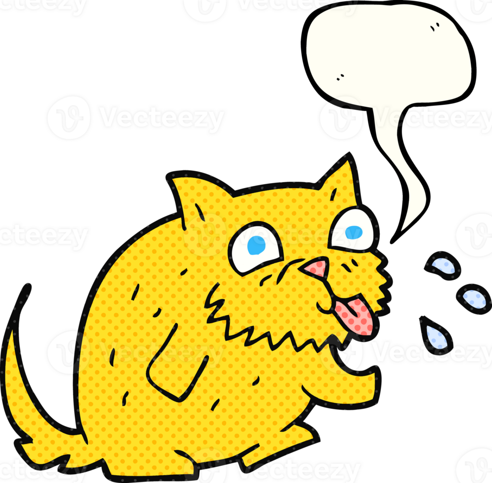 hand drawn comic book speech bubble cartoon cat blowing raspberry png