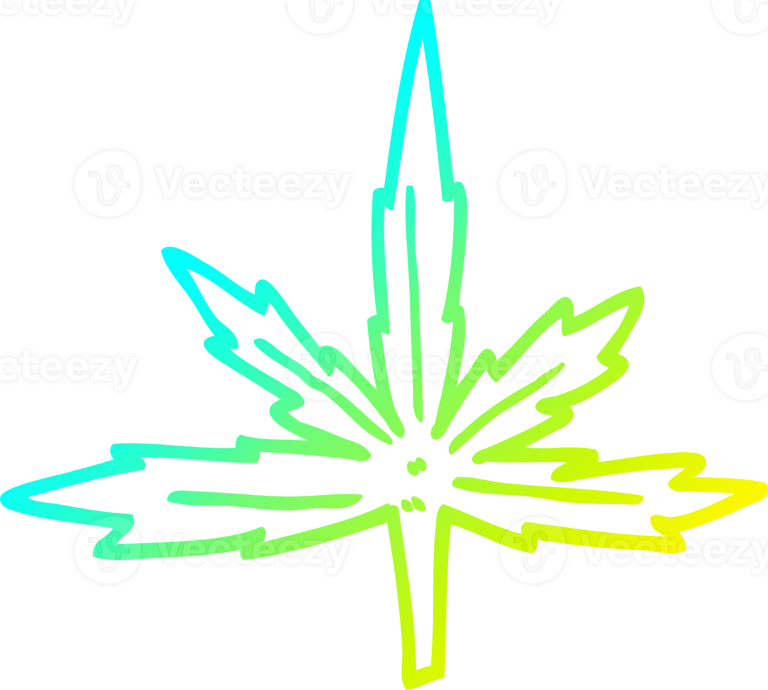 cold gradient line drawing of a cartoon marijuana leaf png