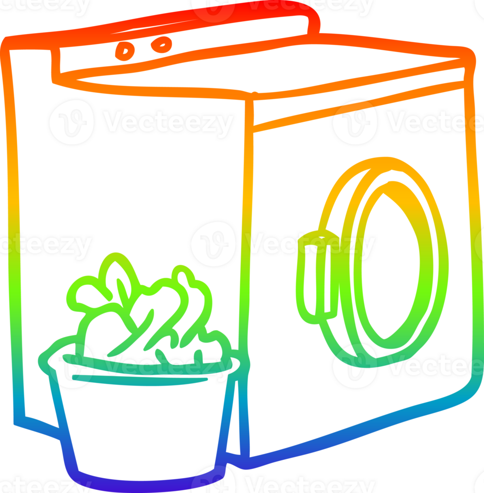 rainbow gradient line drawing of a washing machine and laundry png