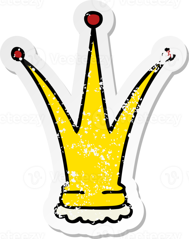 distressed sticker of a quirky hand drawn cartoon gold crown png