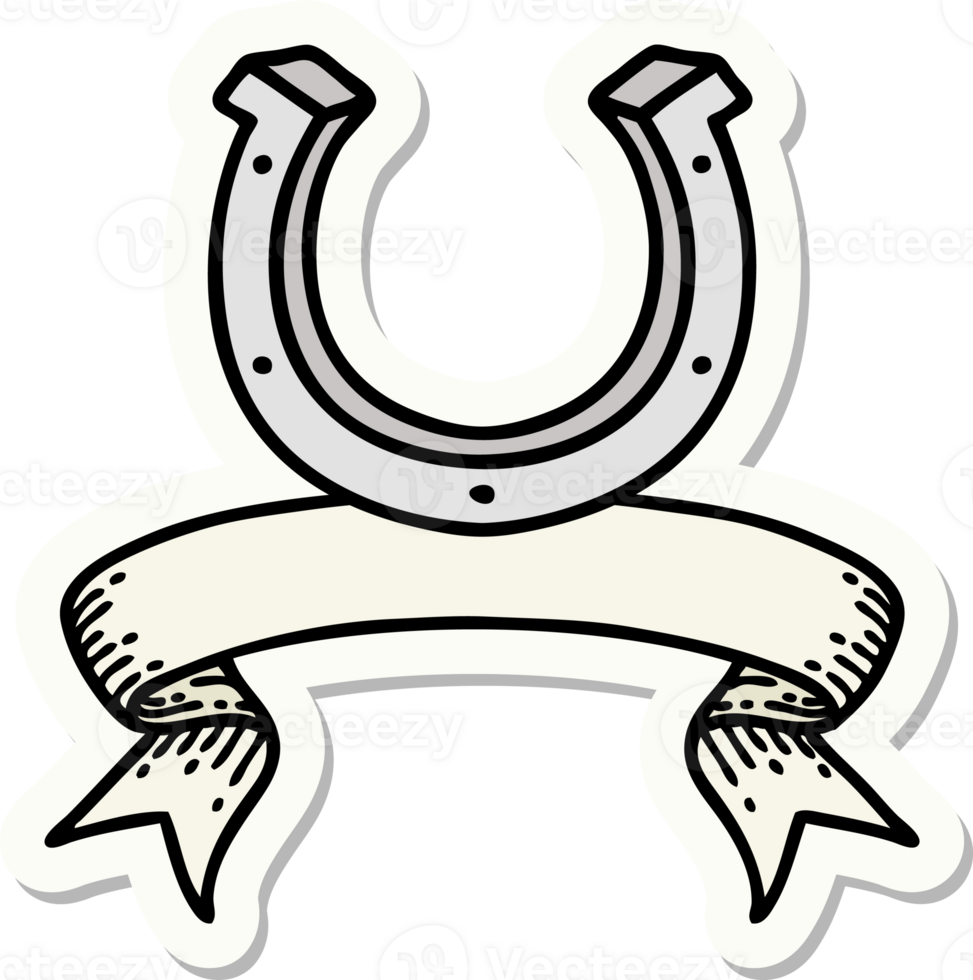 tattoo style sticker with banner of a horse shoe png