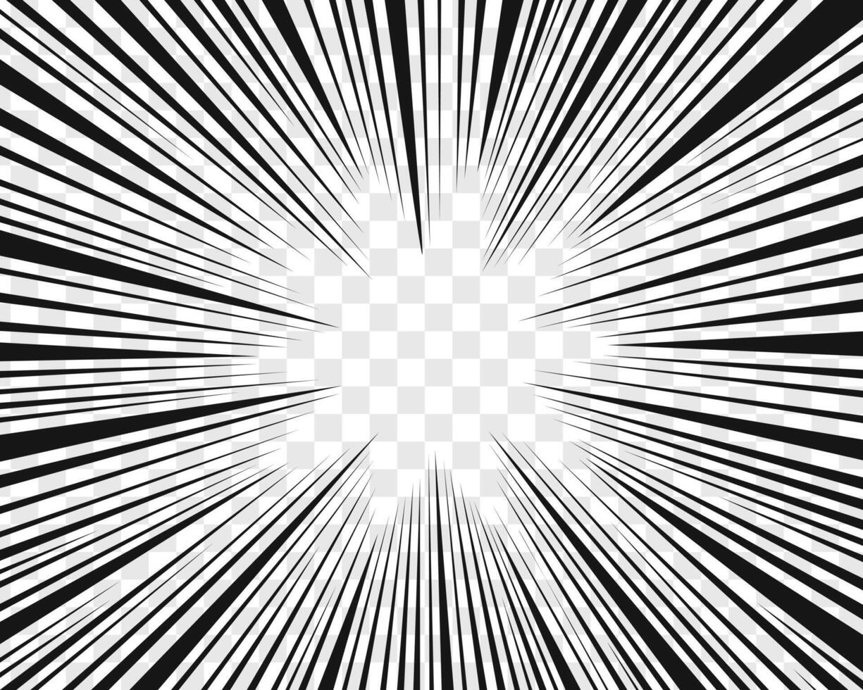 Cartoon emphasis effect. Comic manga book page template. Radial black lines frame Splash, boom, bang, explosion, glow, scream, flash design. vector