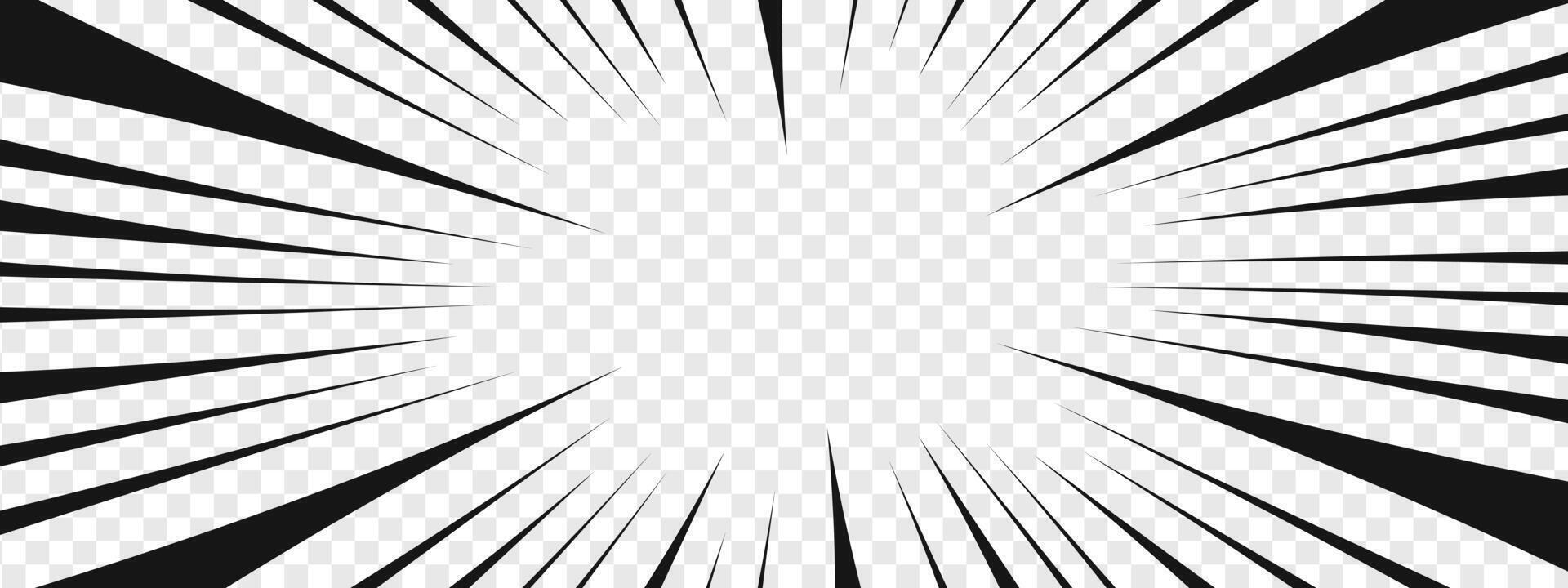 Emphasis graphic effect in comic manga book page. Radial black lines. Cartoon visualisation of flash, splash, explosion, bang, scream, roar, burst. vector