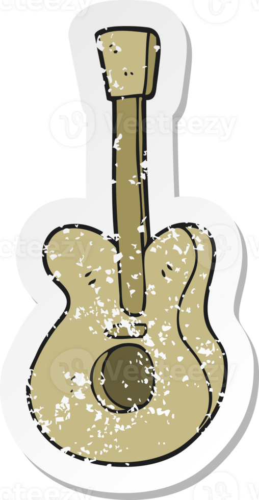 retro distressed sticker of a cartoon guitar png
