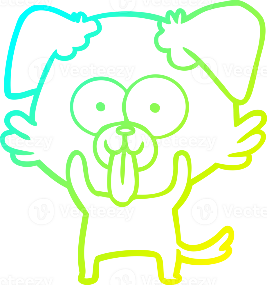 cold gradient line drawing of a cartoon dog with tongue sticking out png
