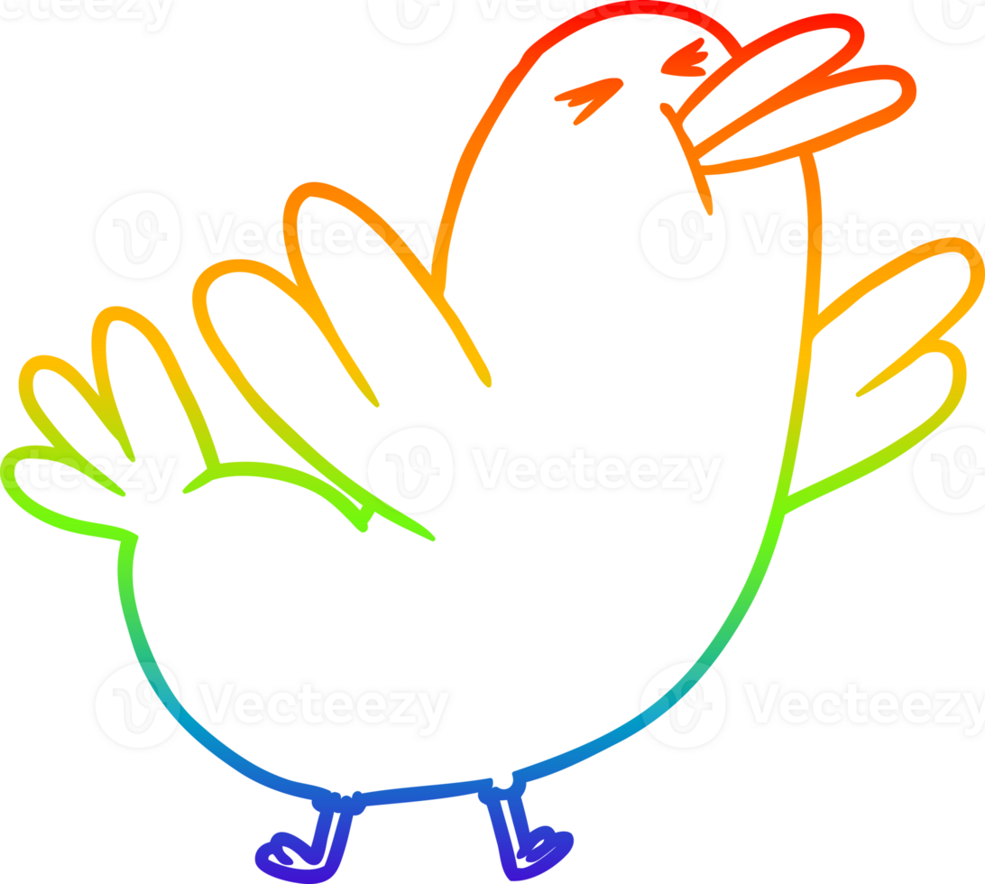 rainbow gradient line drawing of a cartoon blackbird png