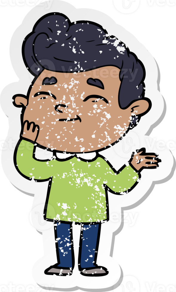 distressed sticker of a happy cartoon man png