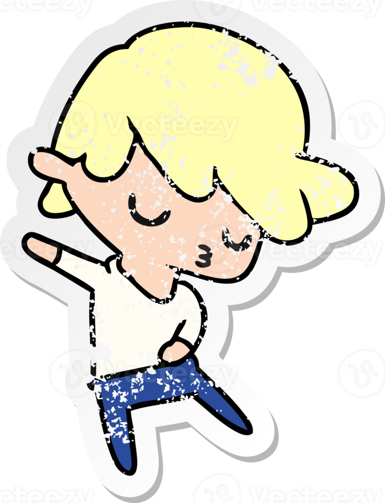 hand drawn distressed sticker cartoon of kawaii cute boy png