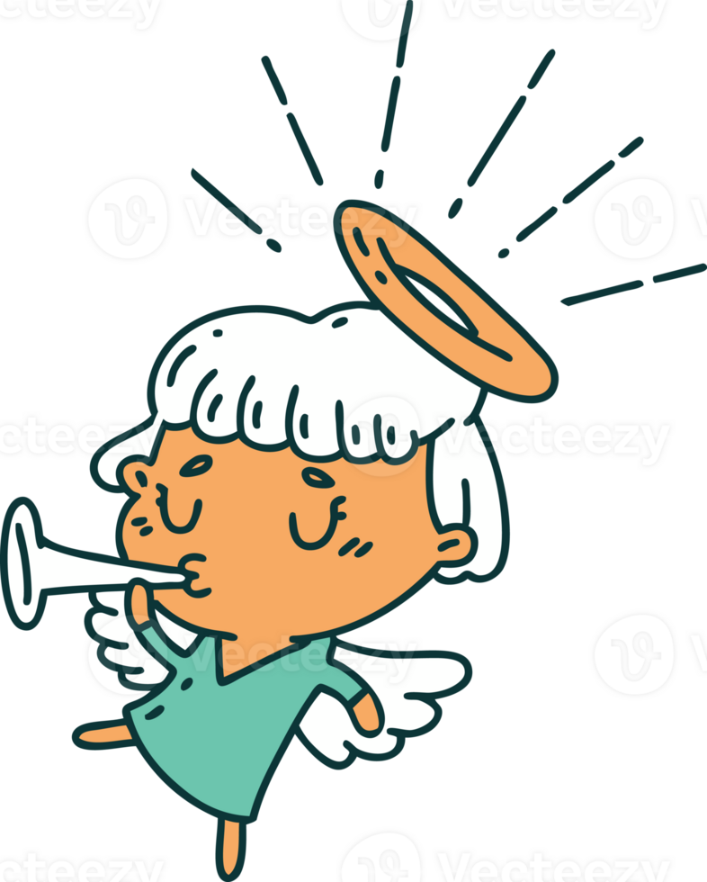 illustration of a traditional tattoo style angel blowing trumpet png