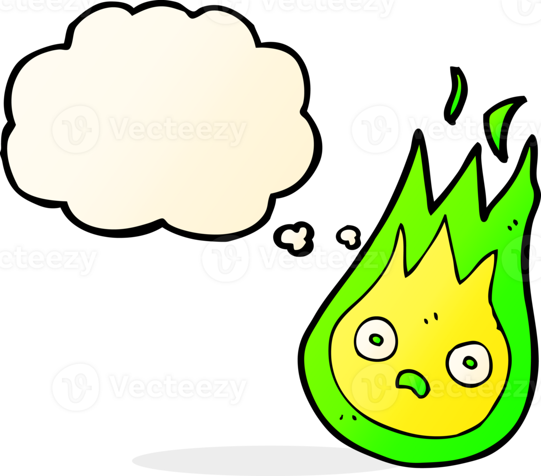 cartoon friendly fireball with thought bubble png