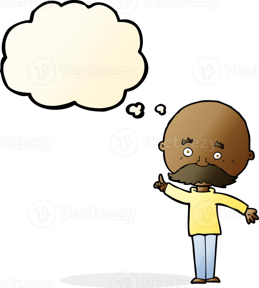cartoon bald man with idea with thought bubble png