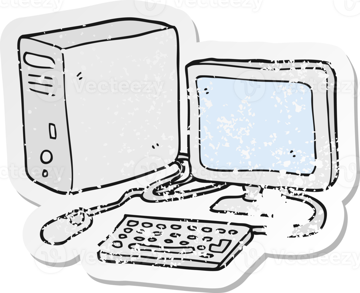 retro distressed sticker of a cartoon computer png