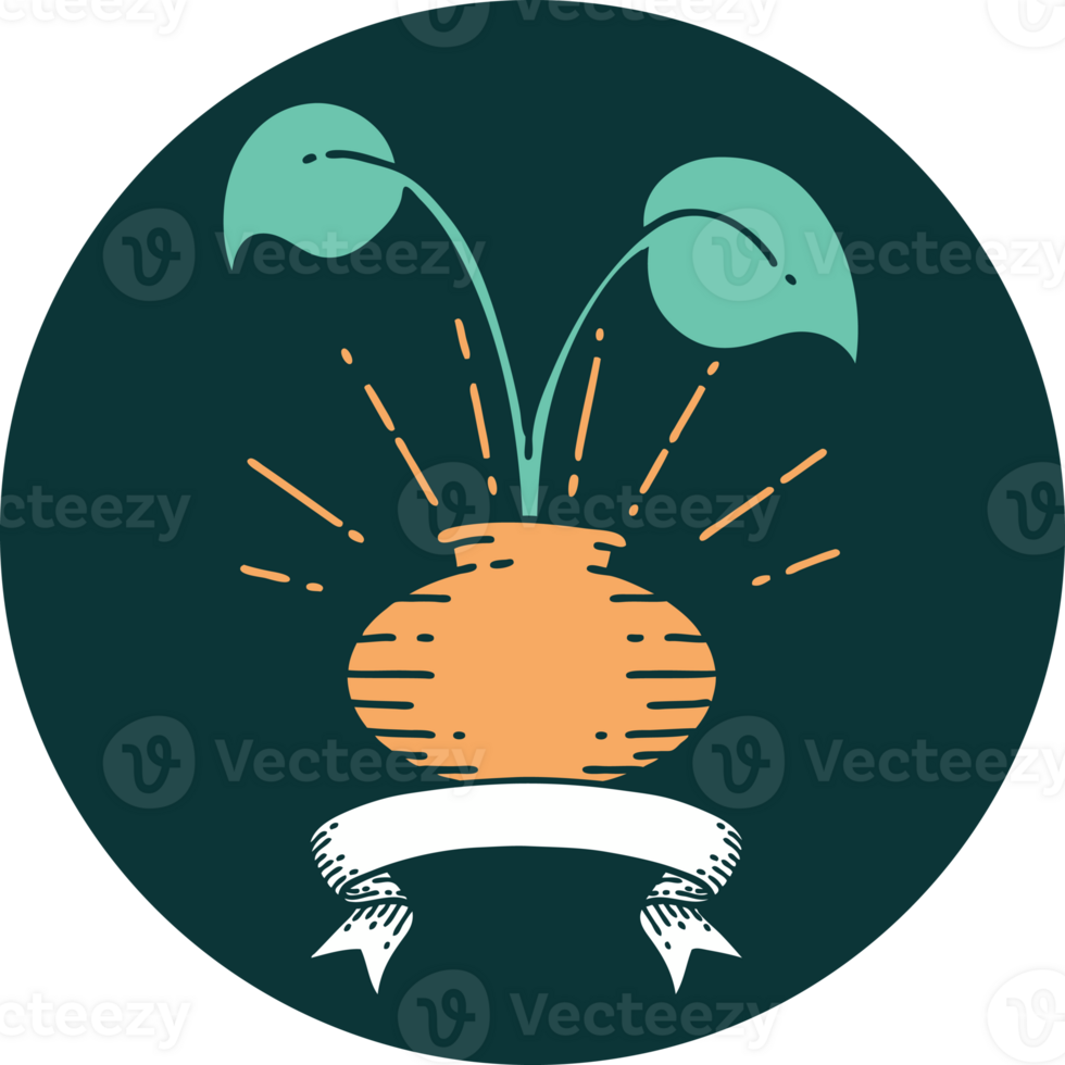 icon of a tattoo style houseplant in vase png