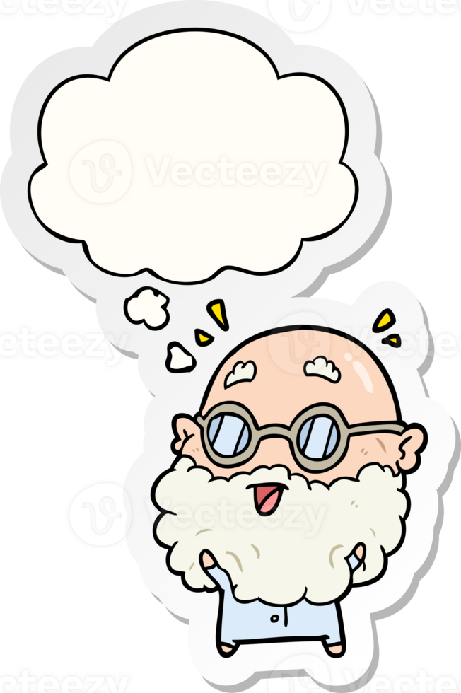 cartoon surprised old man with thought bubble as a printed sticker png