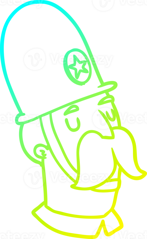 cold gradient line drawing of a cartoon policeman with mustache png