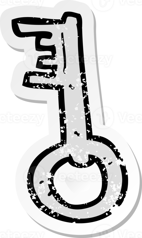 retro distressed sticker of a cartoon old key png