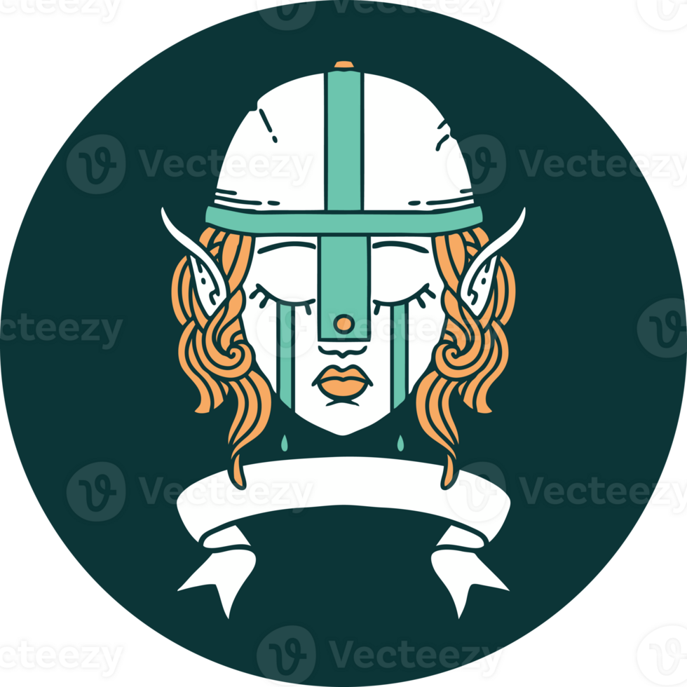 icon of crying elf fighter character face with banner png
