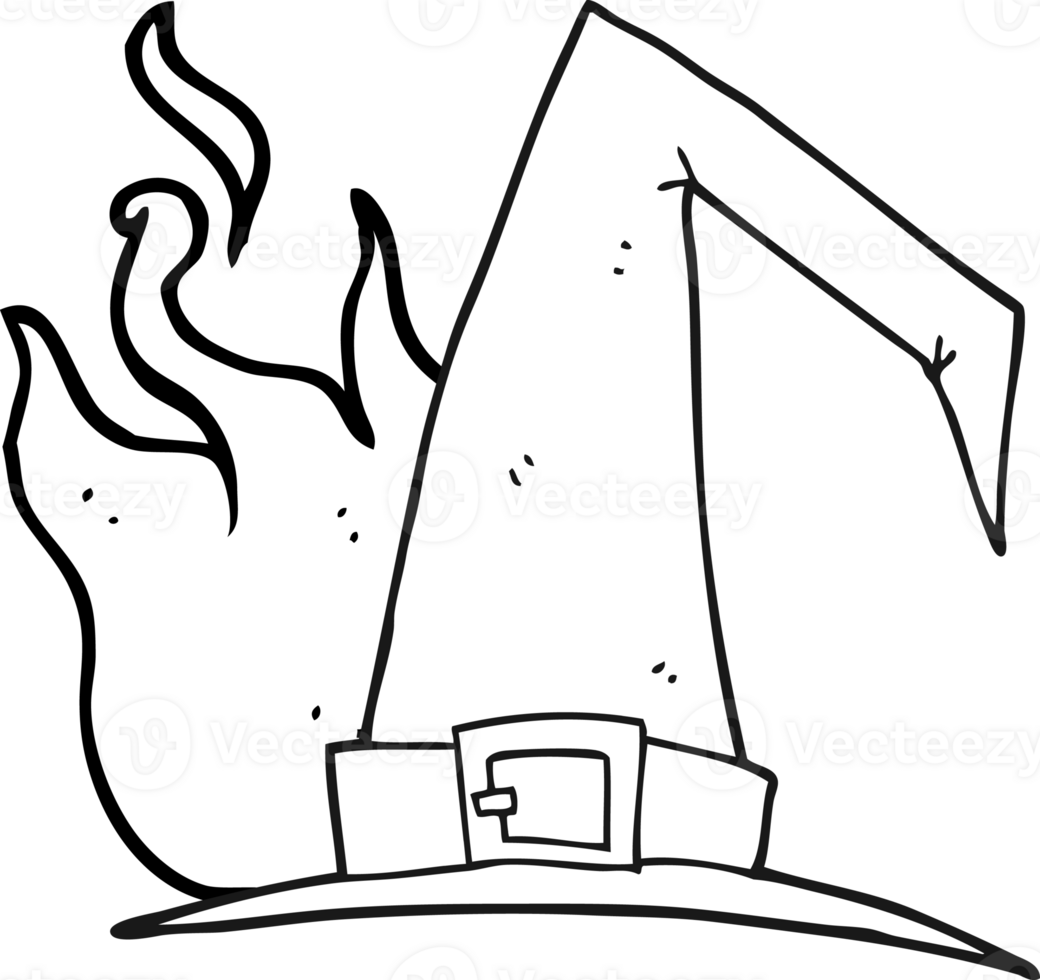 hand drawn black and white cartoon witch hat png