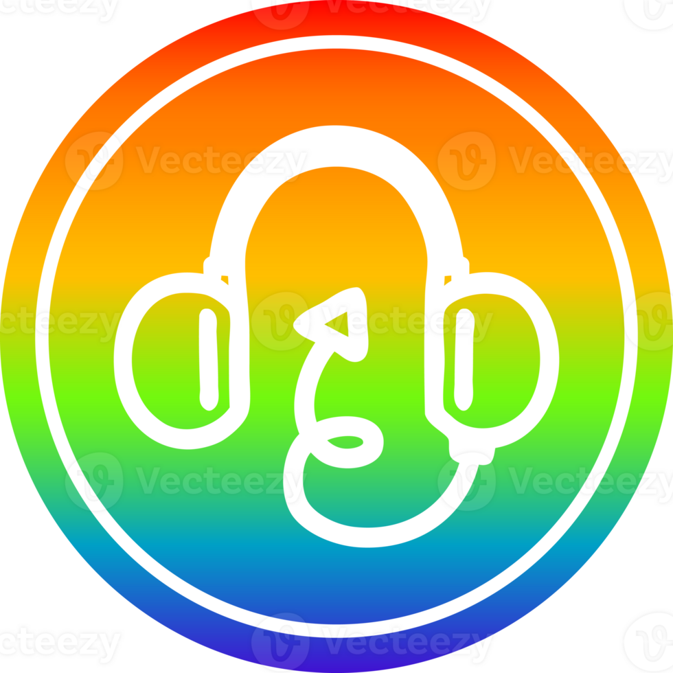 music headphones with devil tail circular icon with rainbow gradient finish png
