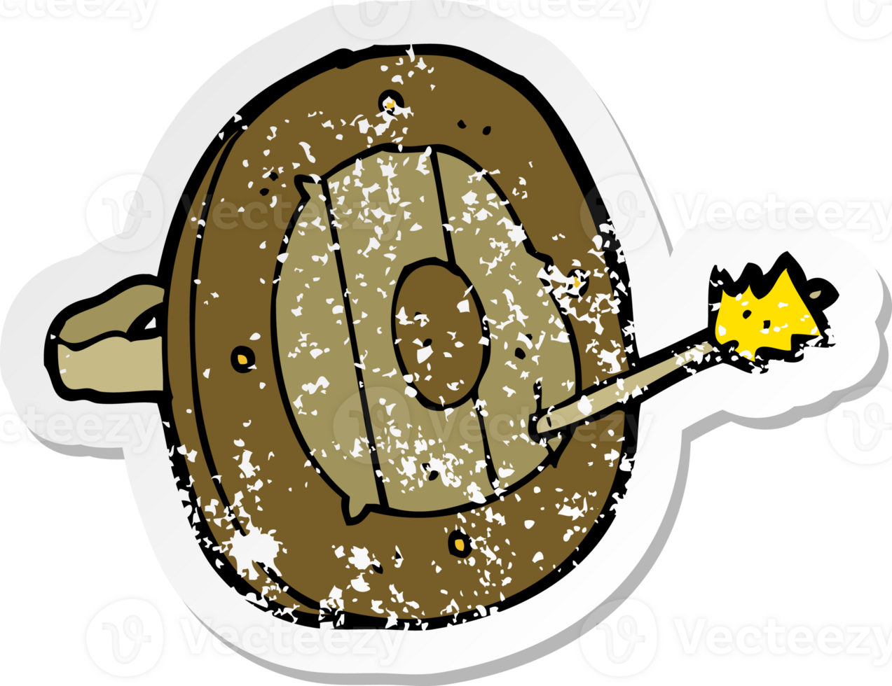 retro distressed sticker of a cartoon shield with arrow png