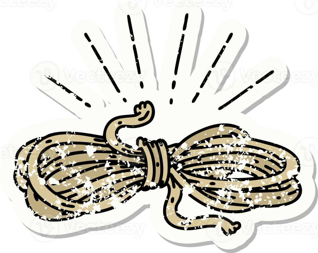 worn old sticker of a tattoo style wound rope png