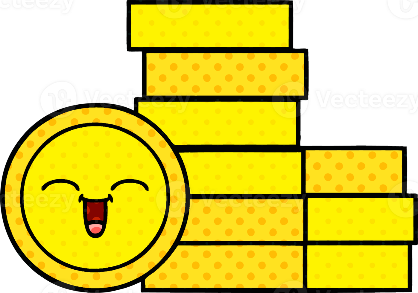 comic book style cartoon of a coins png