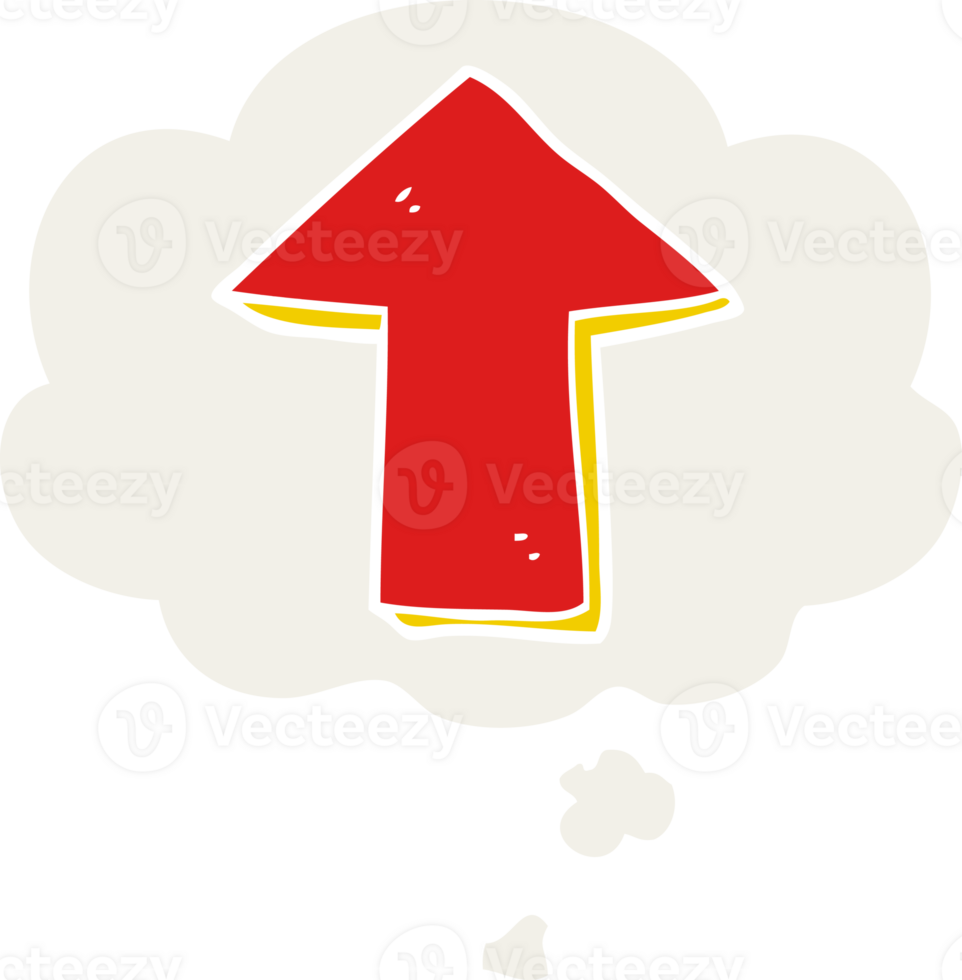 cartoon pointing arrow with thought bubble in retro style png