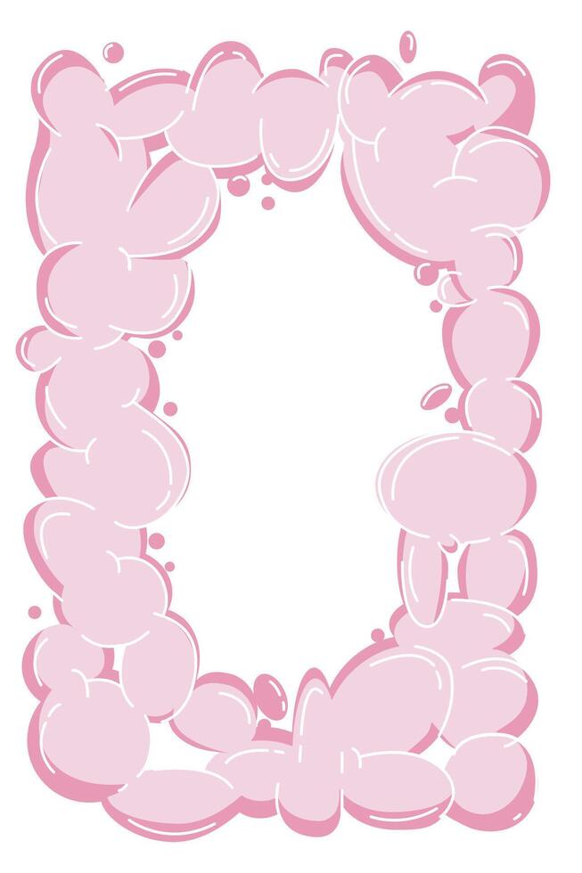 Frame of abstract pink bubble shapes. Whimsical balloons organic elements icon sign badge sign in trendy retro y2k style. Cartoon graffiti illustration isolated on white background. vector