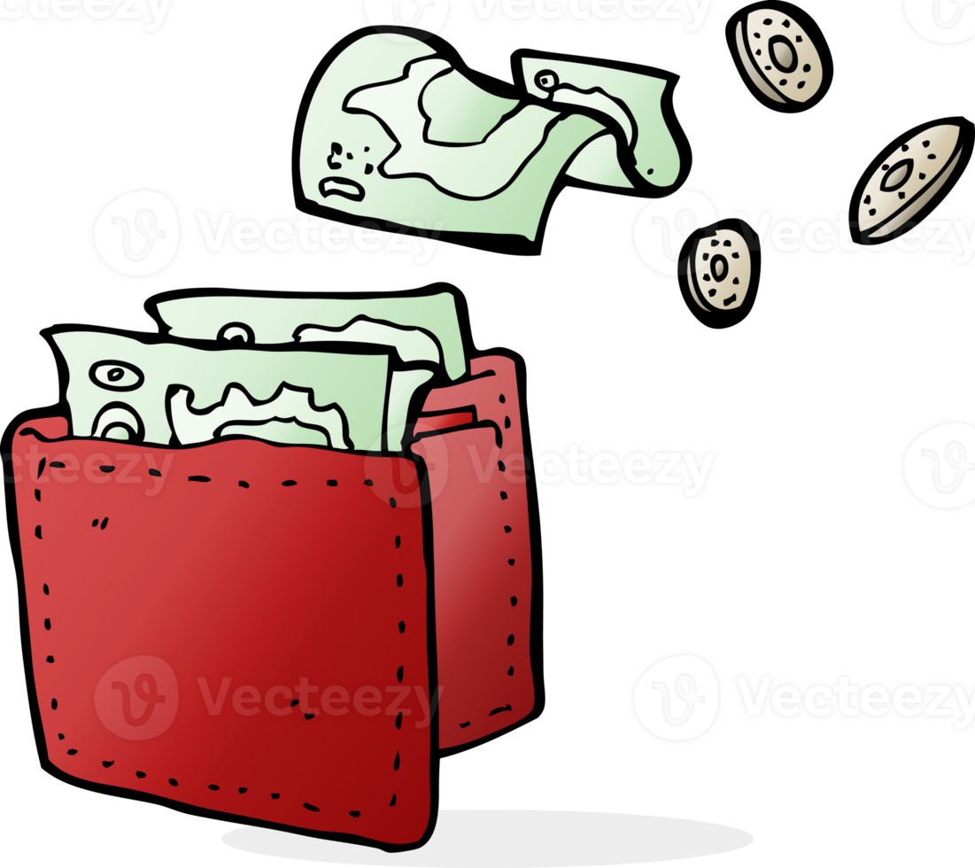 cartoon wallet spilling money png