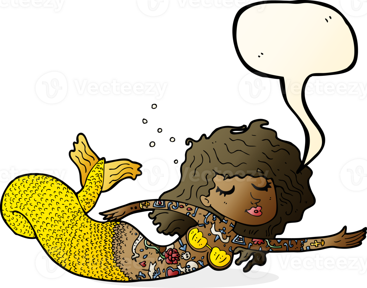 cartoon mermaid covered in tattoos with speech bubble png