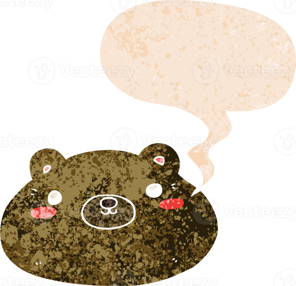 cartoon bear with speech bubble in grunge distressed retro textured style png