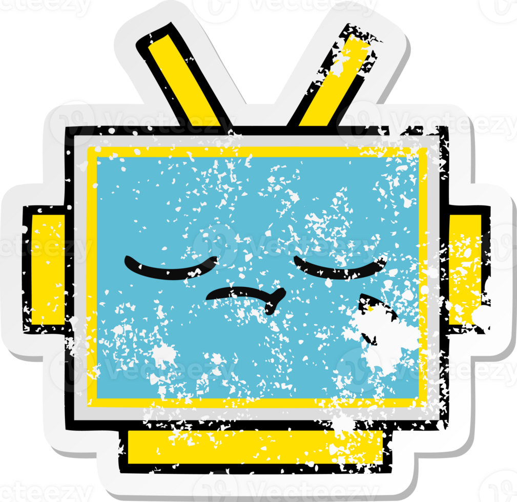 distressed sticker of a cute cartoon robot head png