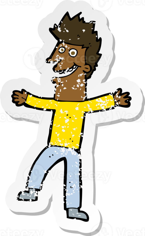 retro distressed sticker of a cartoon happy man png