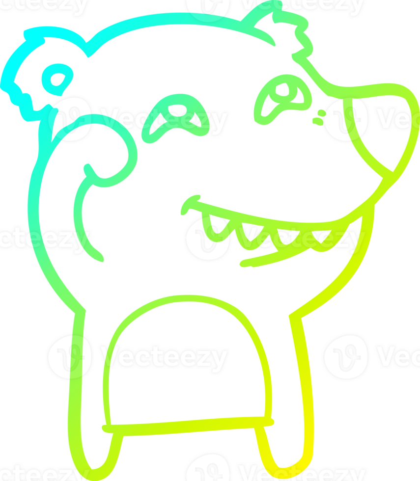 cold gradient line drawing of a cartoon bear showing teeth png