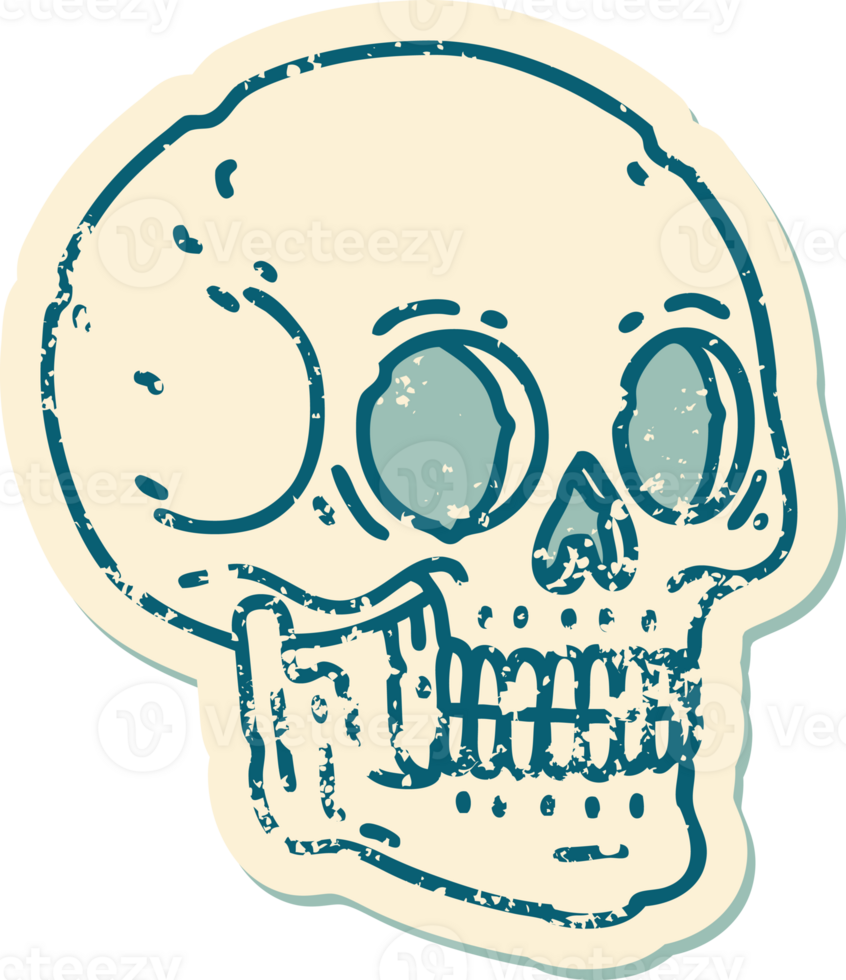 iconic distressed sticker tattoo style image of a skull png