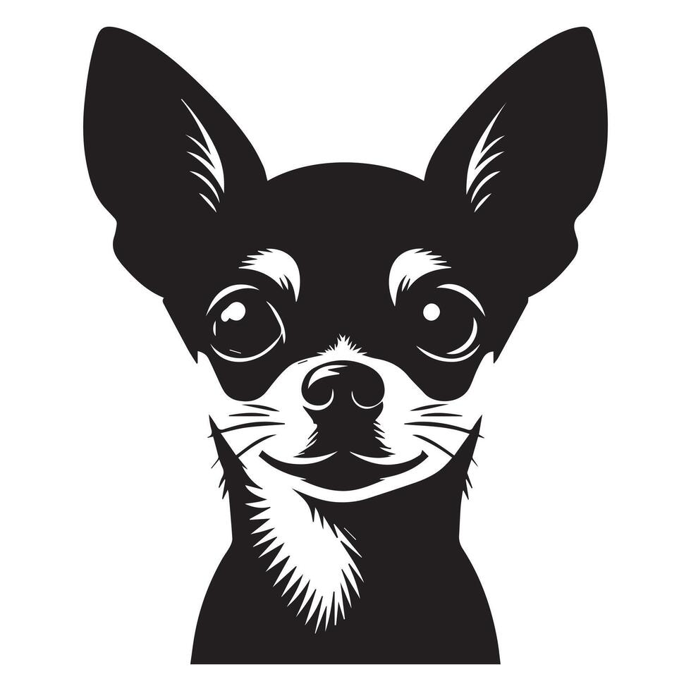 illustration of a Curious Chihuahua dog face in black and white vector