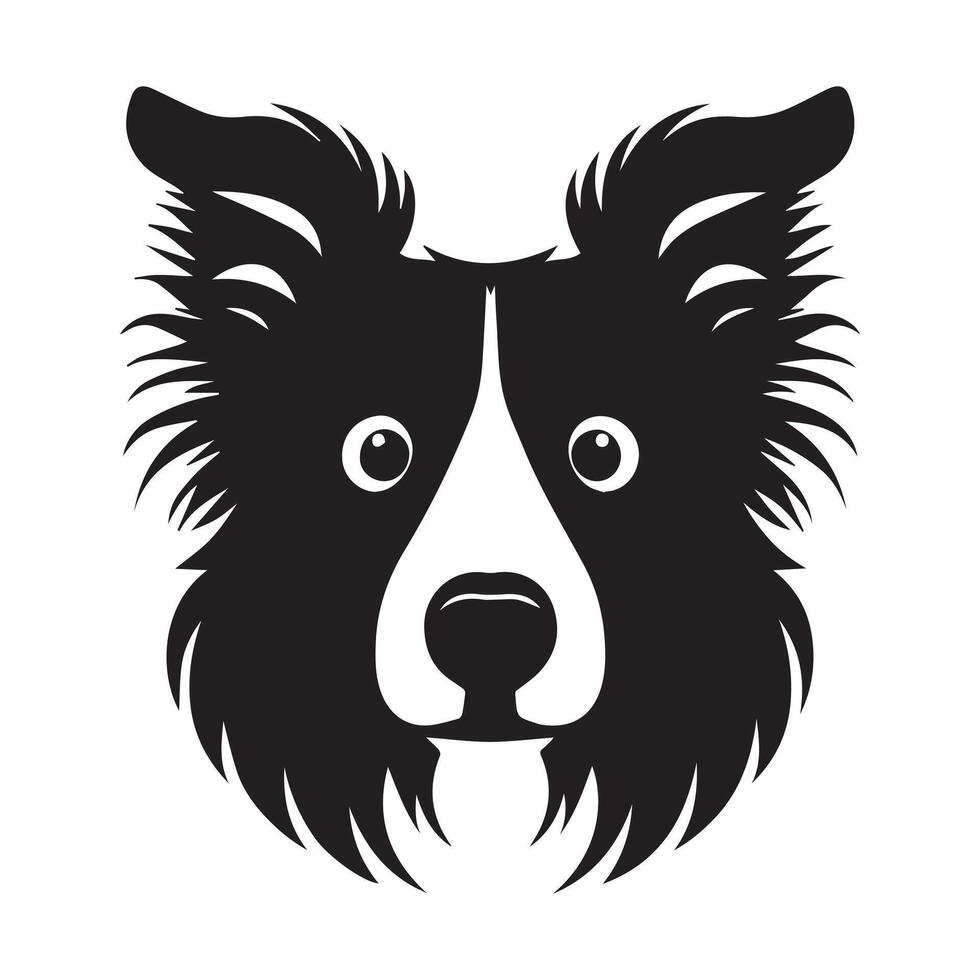 Shetland Sheepdog - A Fearful Sheltie dog face illustration in black and white vector