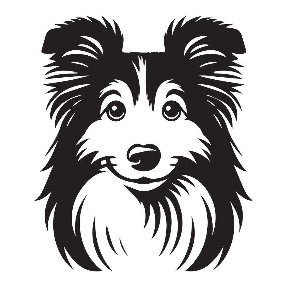 Shetland Sheepdog - A Loving Sheltie dog face illustration in black and white vector