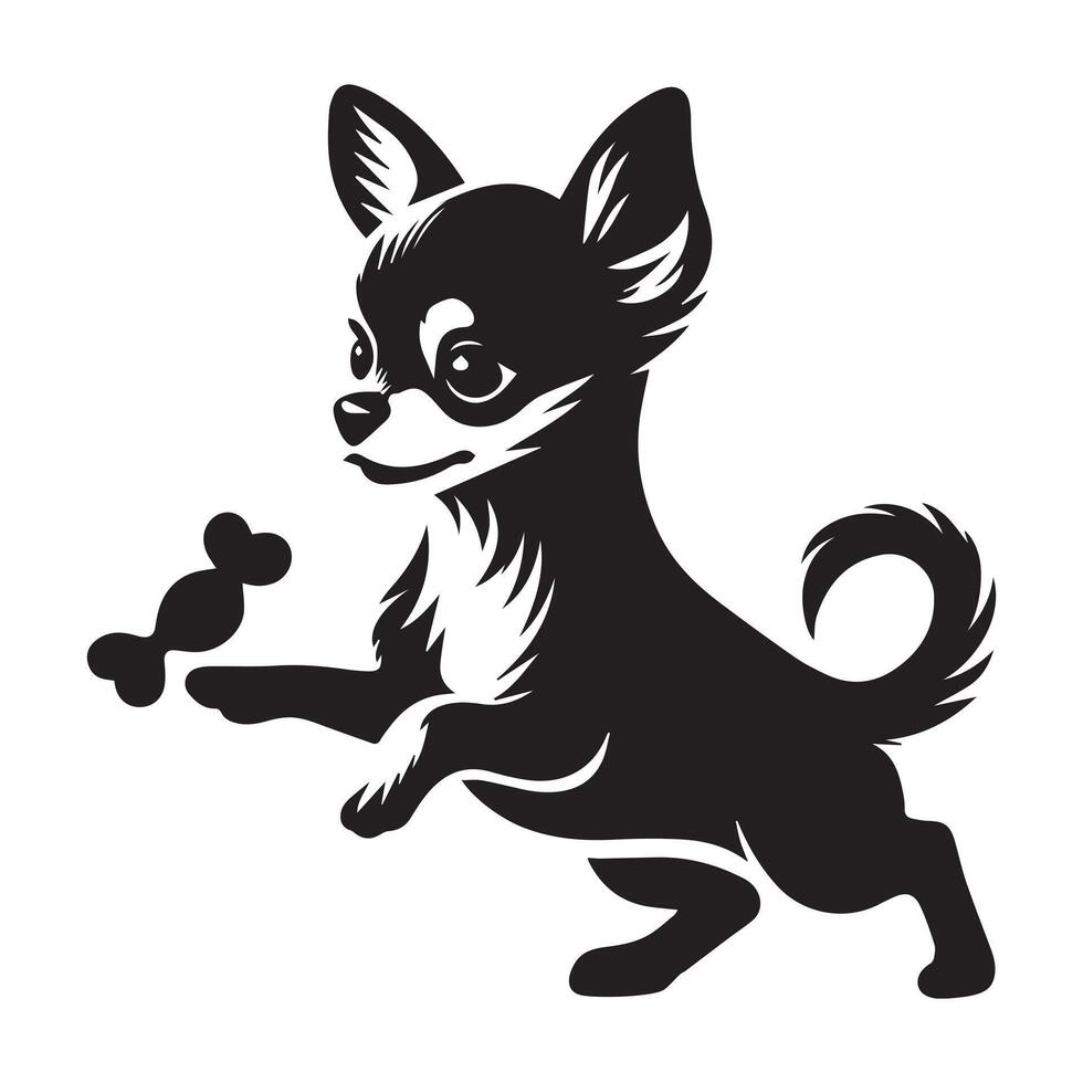 illustration of a Playful Chihuahua Mid Pounce in black and white vector