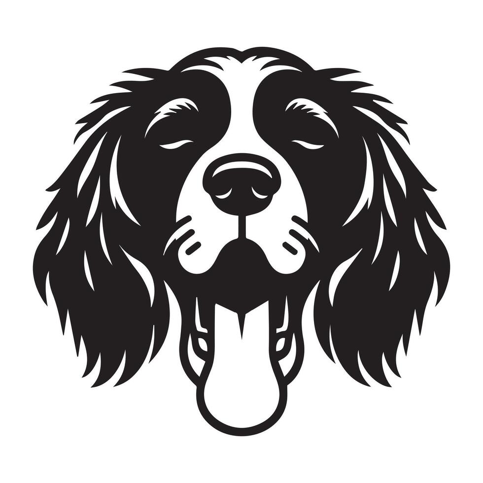 illustration of A Sleepy English Springer Spaniel dog face in black and white vector